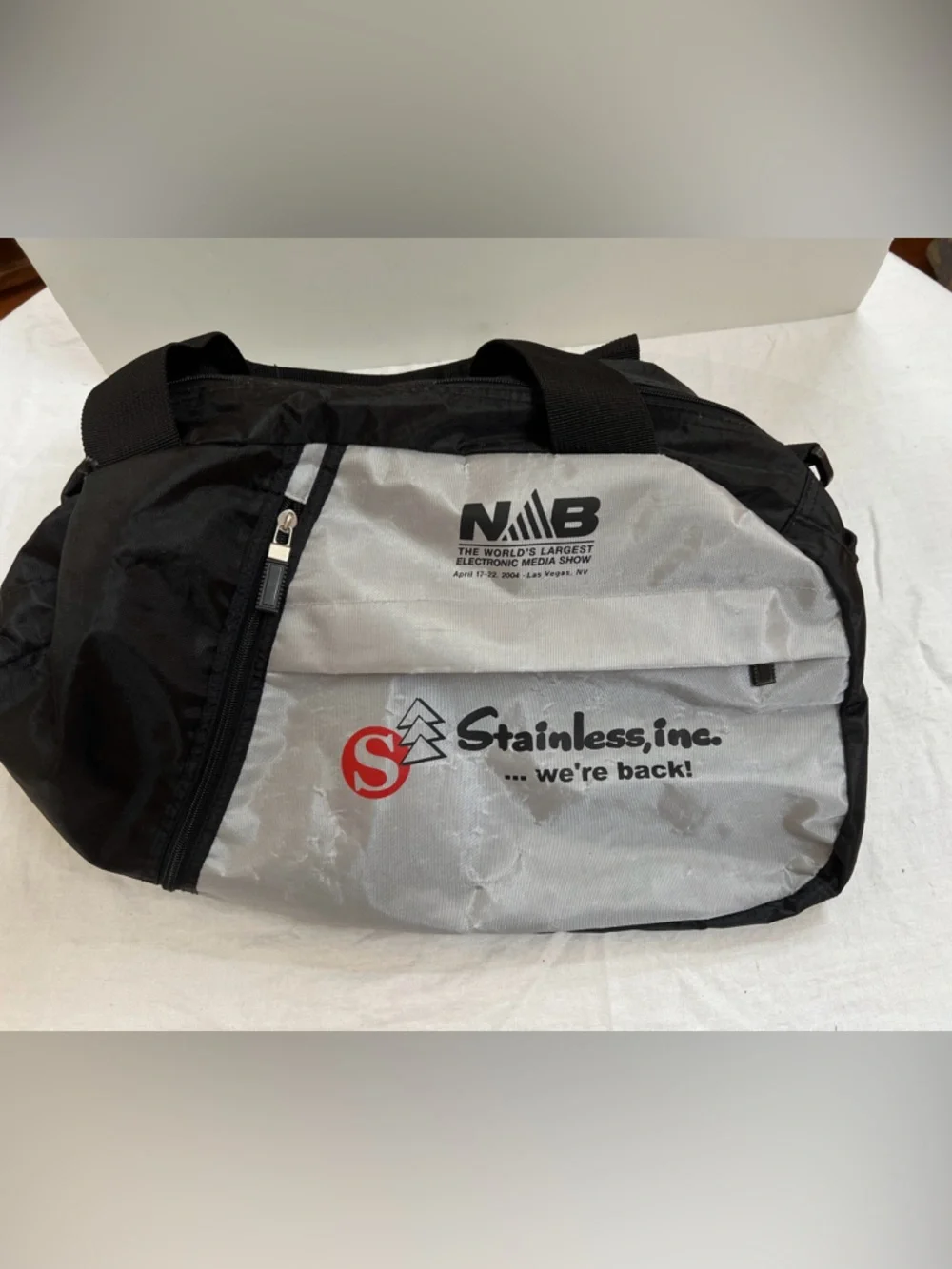 NAB Duffle Bag 2004 Stainless Inc Travel Gym Sports Packable Strap Black Gray